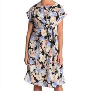 Bobeau Floral Dress Cap Sleeve Side Tie